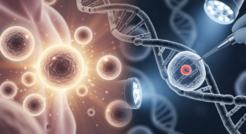 illustration showing celltherapy versus gene therapy