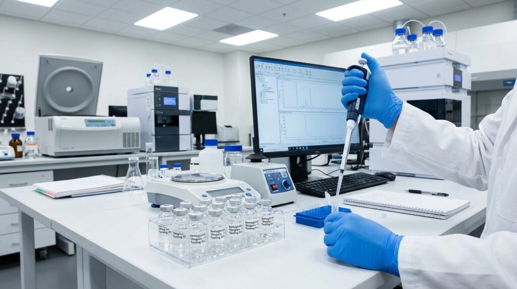 laboratory technician performing semaglutide testing in a modern lab