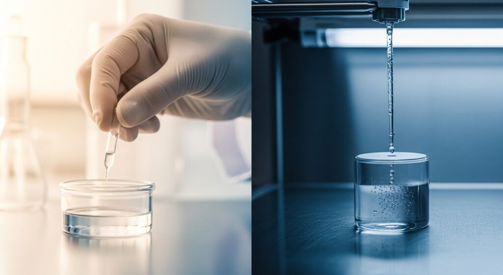 split image showing sterility testing by direct innoculation and membrane methods