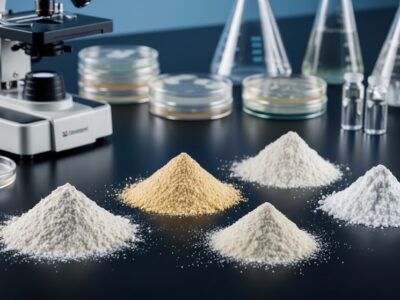 various powsered foods on a lab bench preparing for Cronobacter sakazakii testing