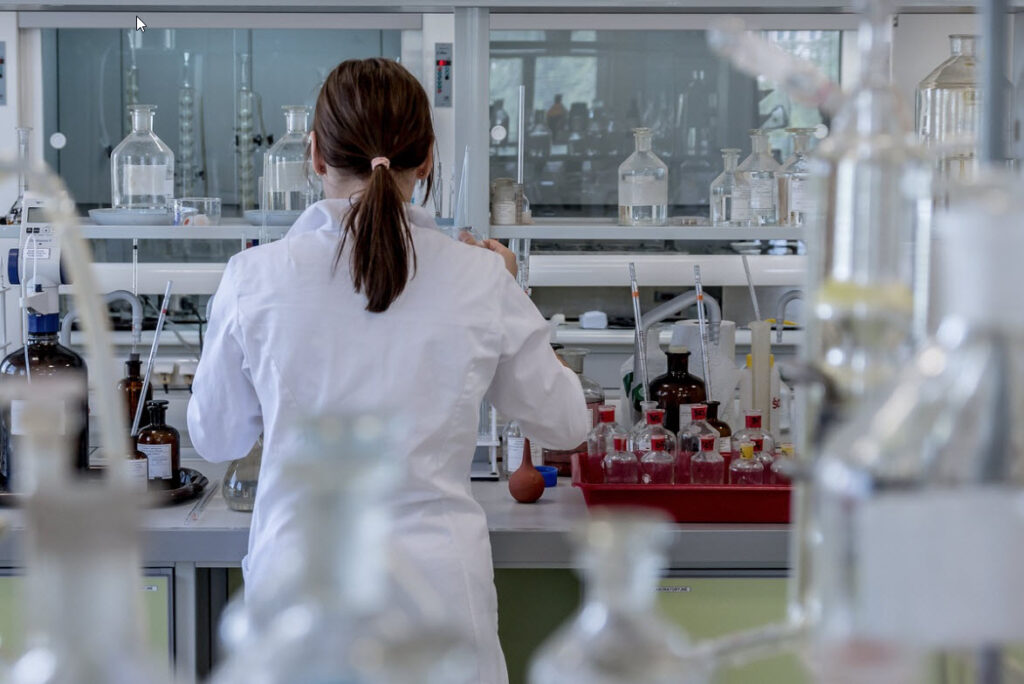 Woman working at laboratory bench