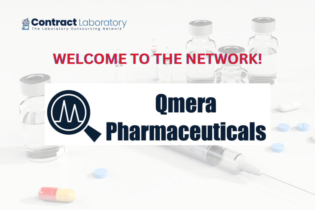 Qmera Pharmaceuticals logo on a background with multiple vaccine glass ampoules