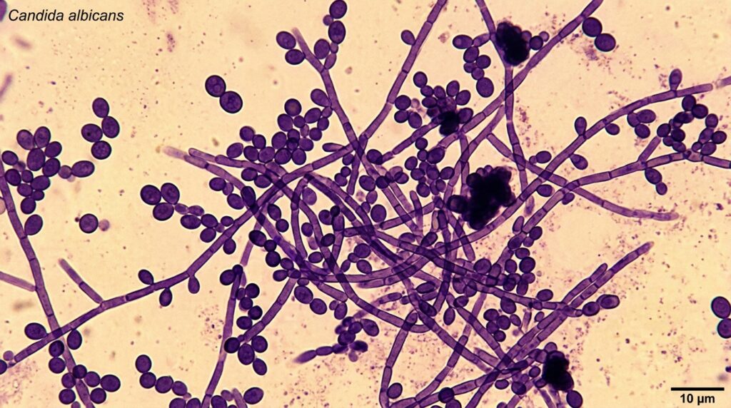 Microscopic image of candida albicans an important pathogen when determining anitfungal efficacy