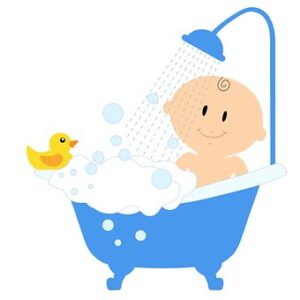 illustration of a baby in an infant bath tub