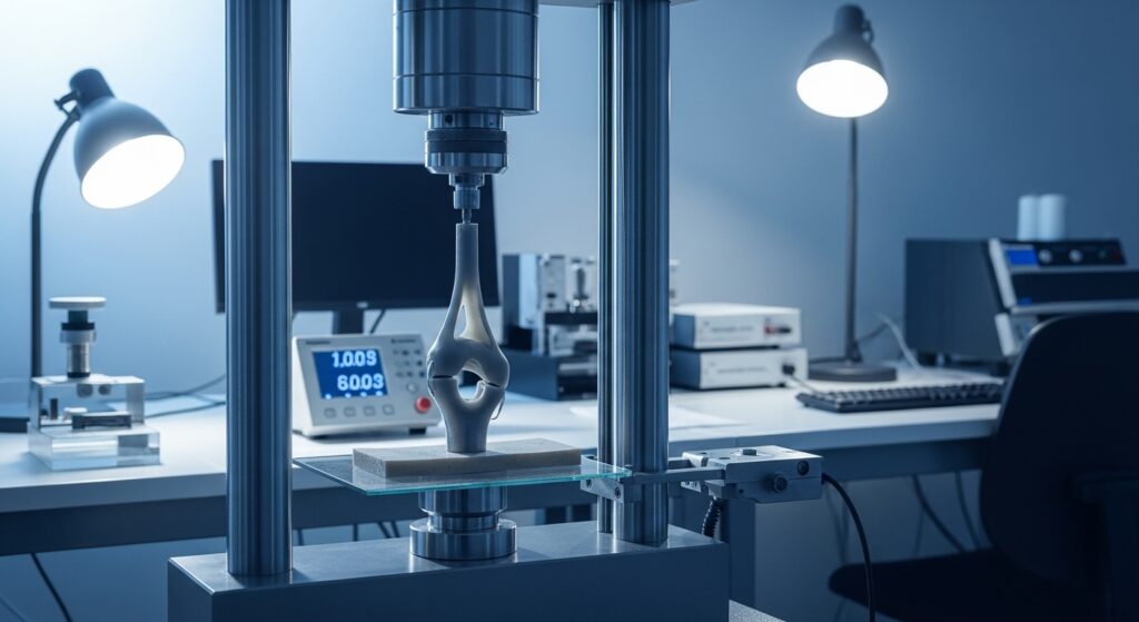 biomechanics testing using an stress / strain device on medical devices in modern laboratory