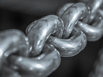 close-up view of stainless steel chain links