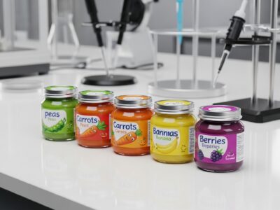 baby food jars on a modern lab bench illustrating the closer-to-zero mandate in food testing