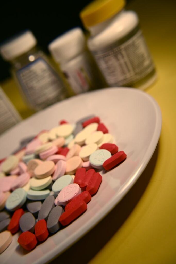 close-up of tablets on a plate.