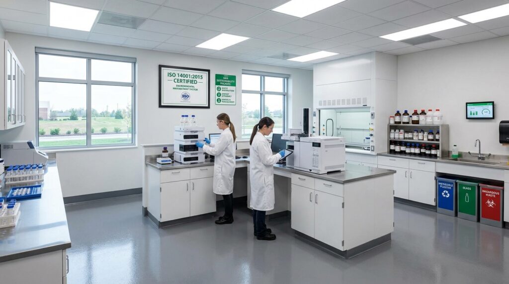 2 lab technicians working in an ISO 14001 certified lab