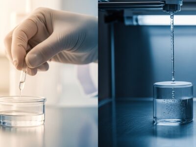 split image showing sterility testing by direct innoculation and membrane methods