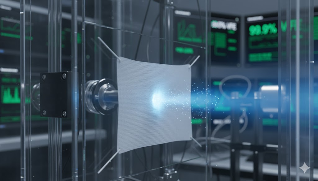 VFE testing of medical textile filter in a laboratory