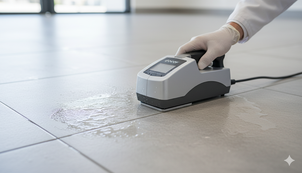 DCOF test on wet ceramic tile for slip resistance