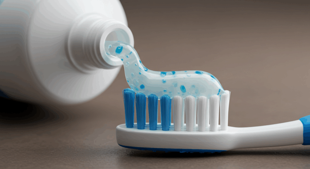 toothpase on a blue and white bristled brush illustrating the importance of toothpaste testing for quality and safety